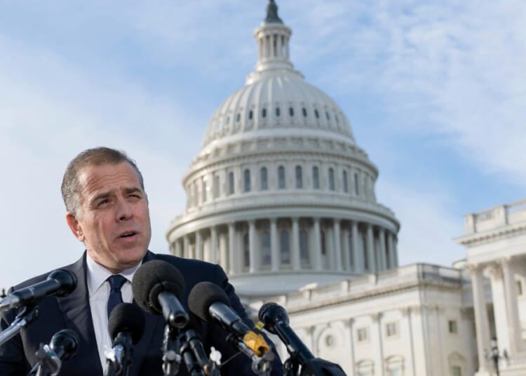 Hunter Biden, son of President Joe Biden, talks to reporters at the U.S. Capitol, in Washington, Dec. 13. 2023. Biden lashed out at Republican investigators who have been digging into his business dealings, insisting outside the Capitol he will only testify before a congressional committee in public.