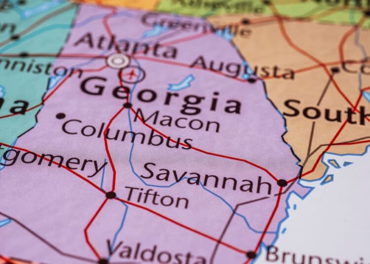 A map of Georgia is seen in the above stock image.