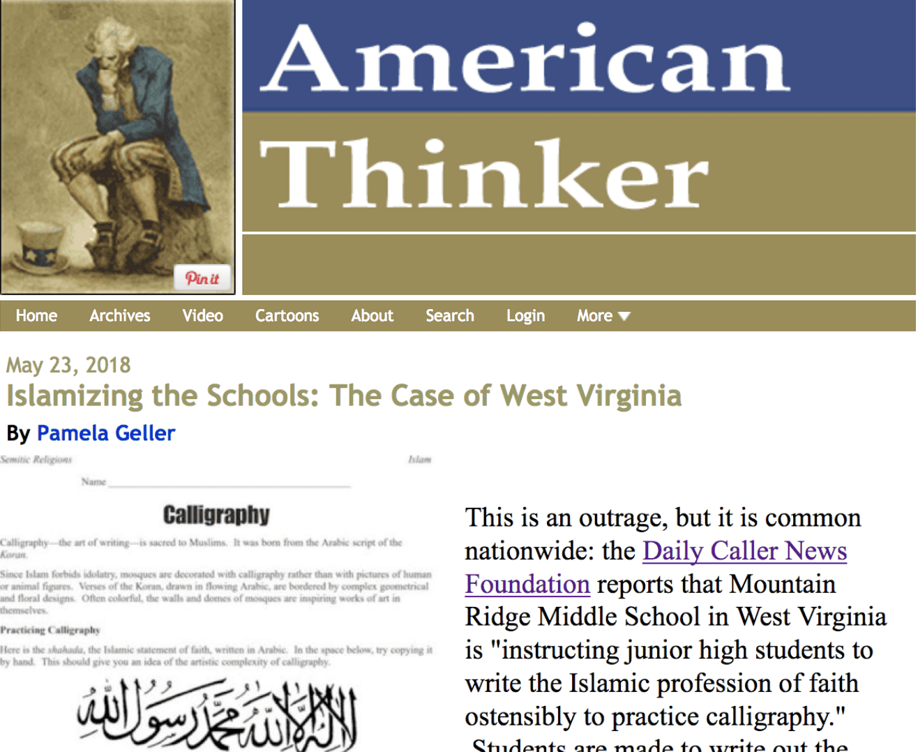 Pamela Geller, American Thinker: Islamizing the Schools: The Case of West Virginia