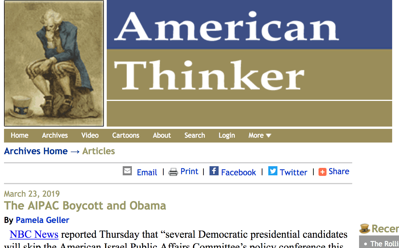 Pamela Geller, American Thinker: The AIPAC Boycott and Obama