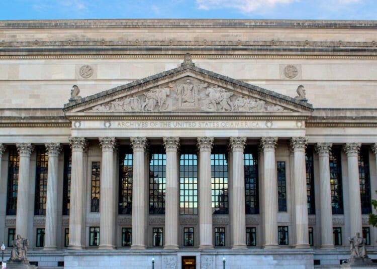 The United States National Archives and Records Administration is pictured in Washington, D.C.