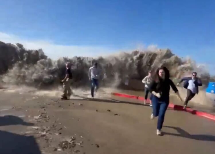 A massive rogue wave slammed into shore in Ventura, California, on Thursday, injuring nine.