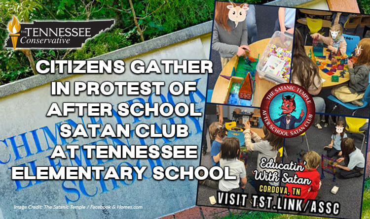 Citizens Gather In Protest Of After School Satan Club At Tennessee Elementary School