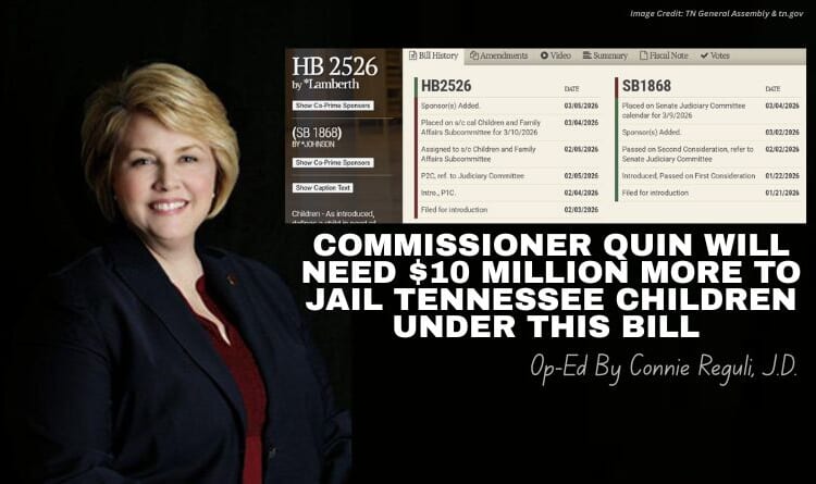 Commissioner Quin Will Need $10 Million More To Jail Tennessee Children Under This Bill (Op-Ed By Connie Reguli, J.D.)
